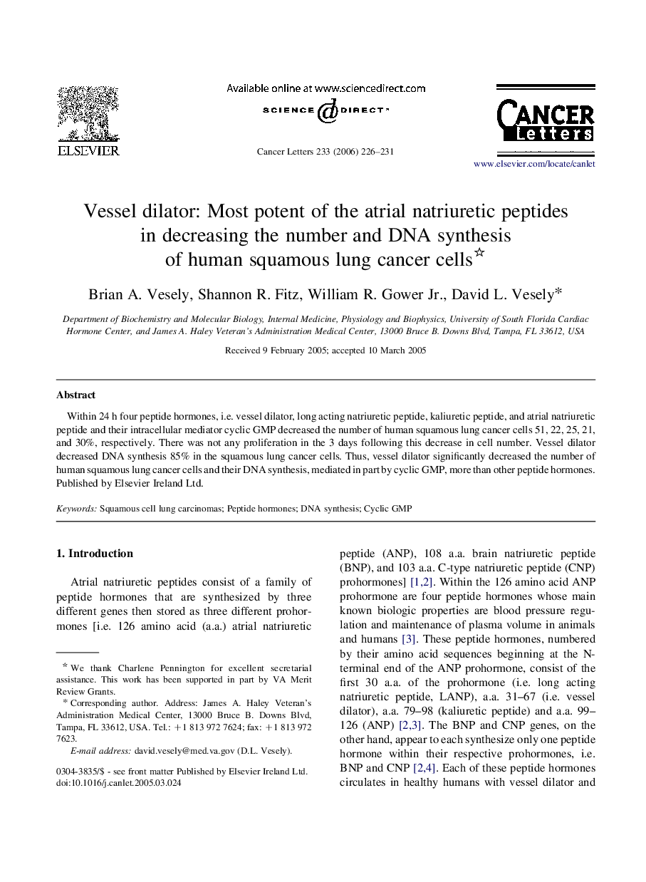 Vessel dilator: Most potent of the atrial natriuretic peptides in decreasing the number and DNA synthesis of human squamous lung cancer cells 