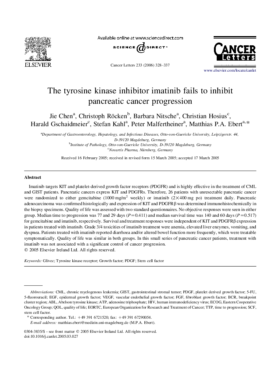 The tyrosine kinase inhibitor imatinib fails to inhibit pancreatic cancer progression