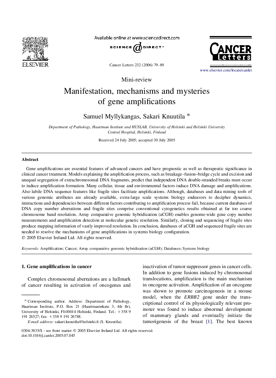 عکس صفحه اول مقاله: Manifestation, mechanisms and mysteries of gene amplifications Manifestation, mechanisms and mysteries of gene amplifications