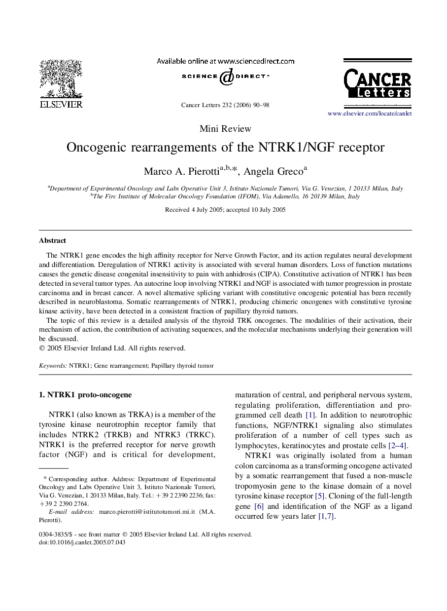 Oncogenic rearrangements of the NTRK1/NGF receptor