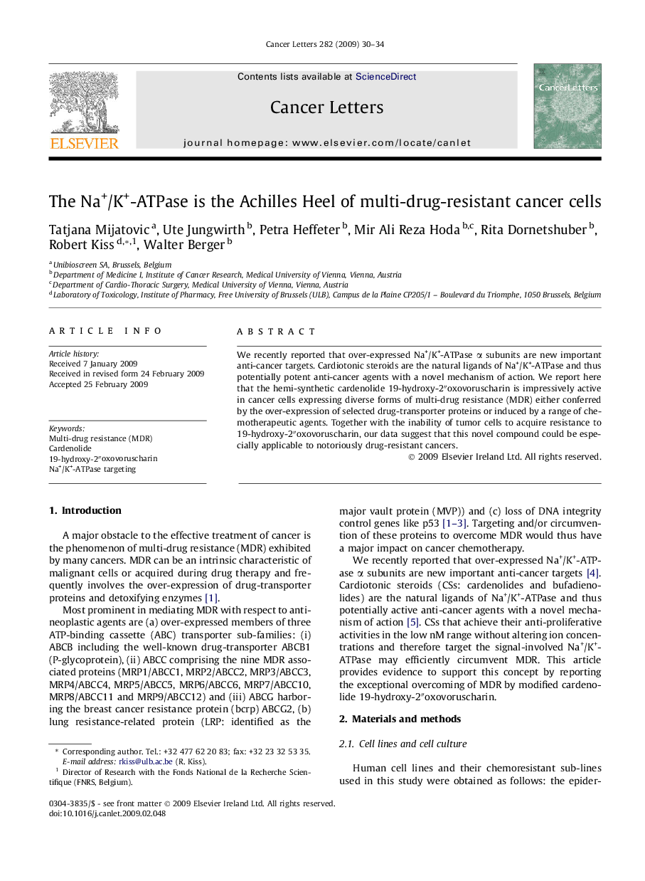 The Na+/K+-ATPase is the Achilles Heel of multi-drug-resistant cancer cells