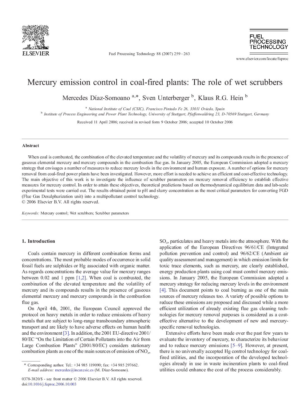 Mercury emission control in coal-fired plants: The role of wet scrubbers