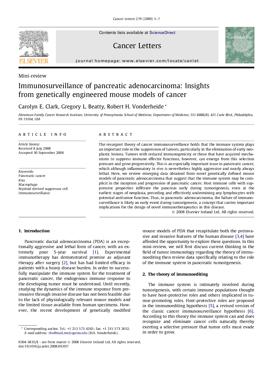 Immunosurveillance of pancreatic adenocarcinoma: Insights from genetically engineered mouse models of cancer