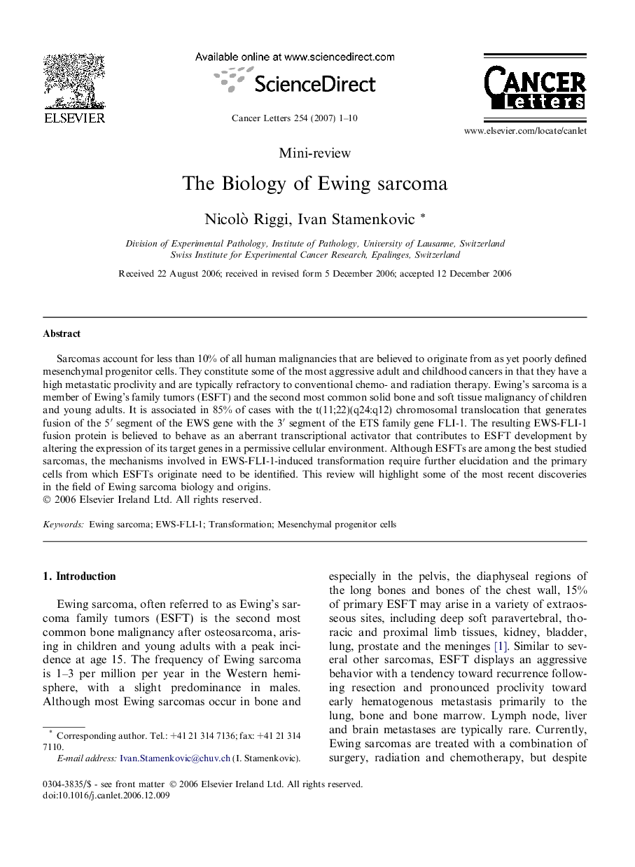 The Biology of Ewing sarcoma