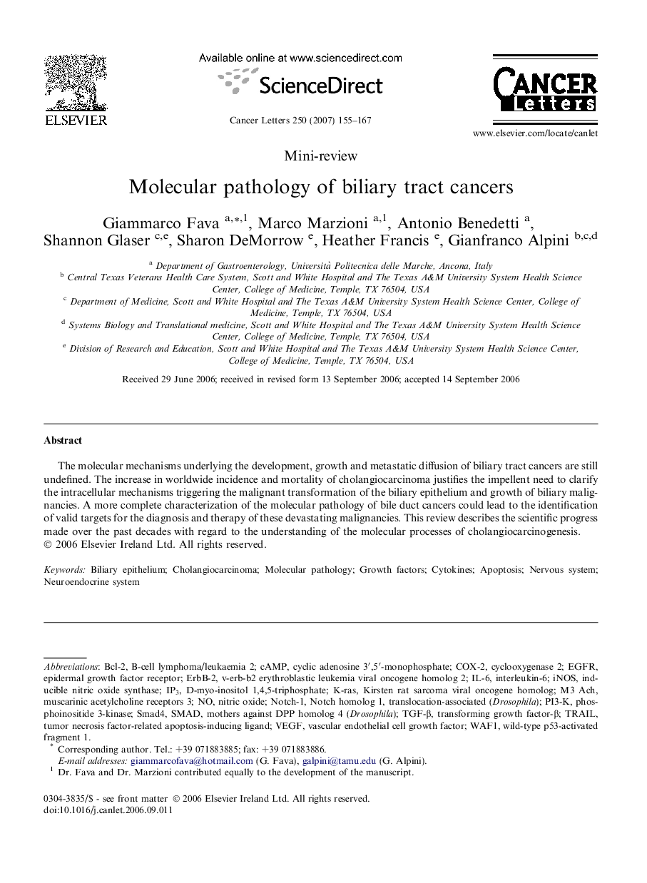 Molecular pathology of biliary tract cancers