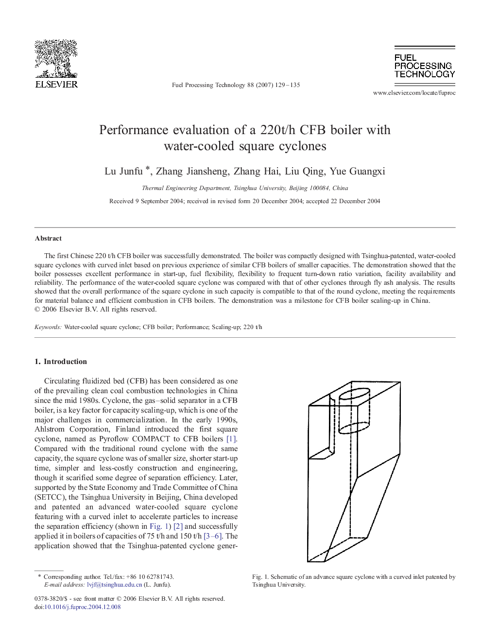 Performance evaluation of a 220t/h CFB boiler with water-cooled square cyclones