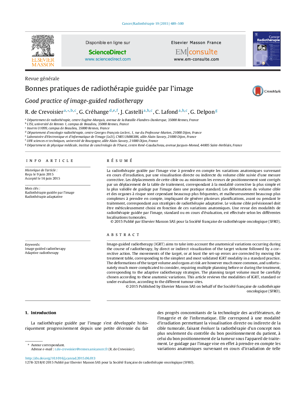 Bonnes pratiques de radiothérapie guidée par l’image