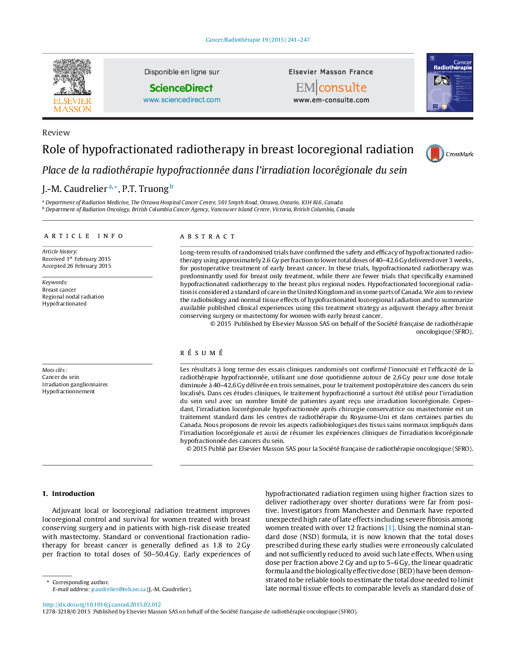 Role of hypofractionated radiotherapy in breast locoregional radiation