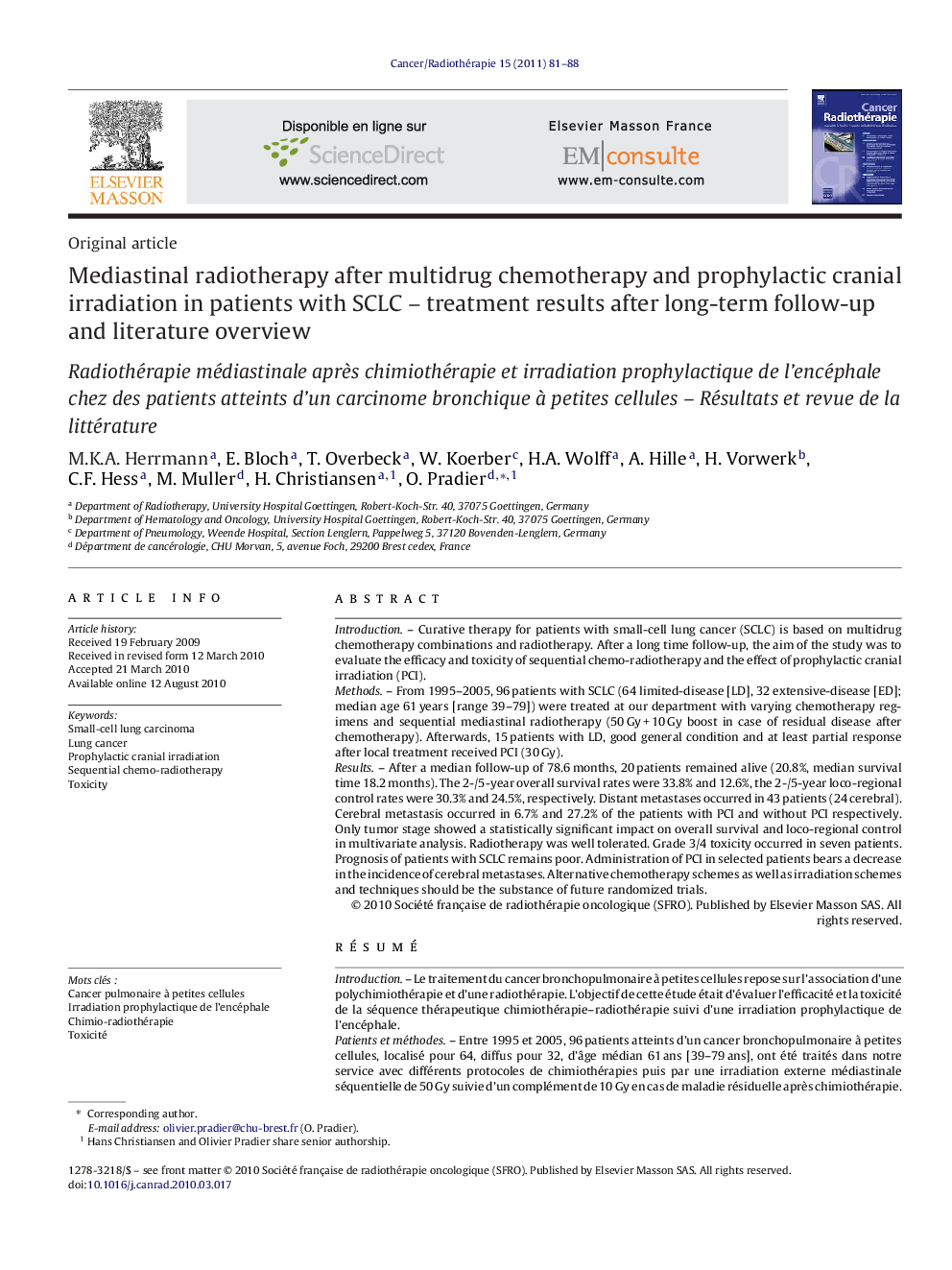 Mediastinal radiotherapy after multidrug chemotherapy and prophylactic cranial irradiation in patients with SCLC – treatment results after long-term follow-up and literature overview