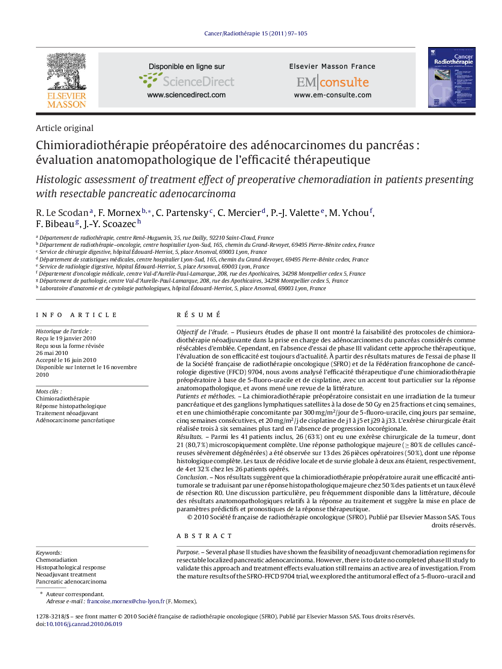 Chimioradiothérapie préopératoire des adénocarcinomes du pancréas : évaluation anatomopathologique de l’efficacité thérapeutique