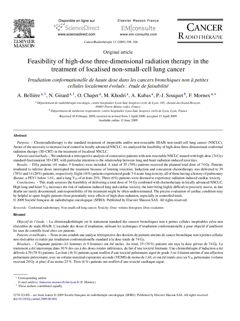 Feasibility of high-dose three-dimensional radiation therapy in the treatment of localised non-small-cell lung cancer