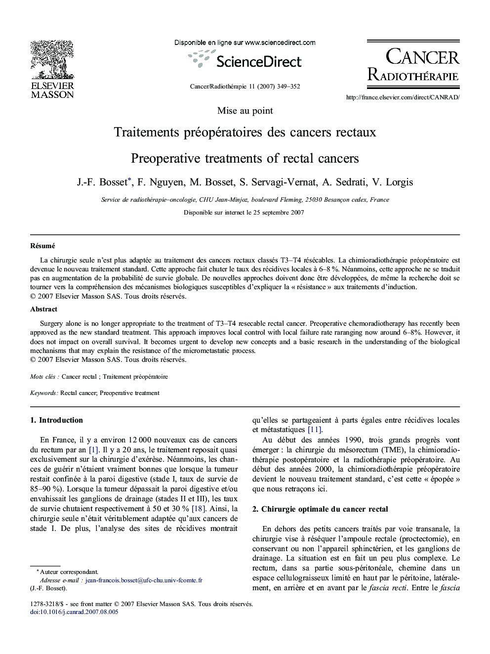 Traitements préopératoires des cancers rectaux