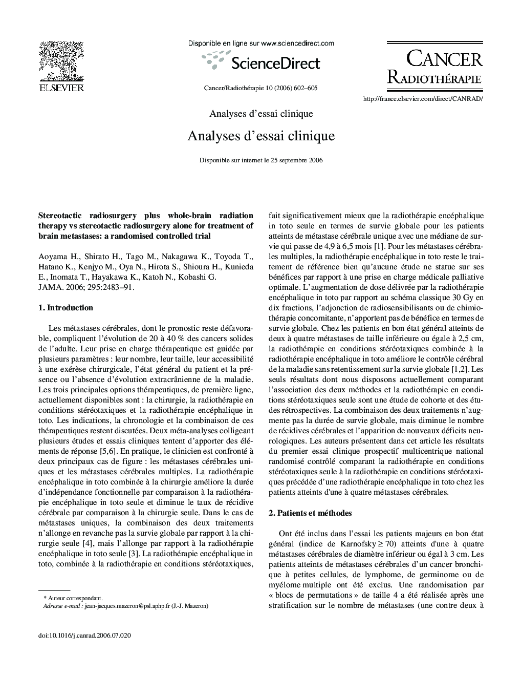 Analyse d'essai clinique