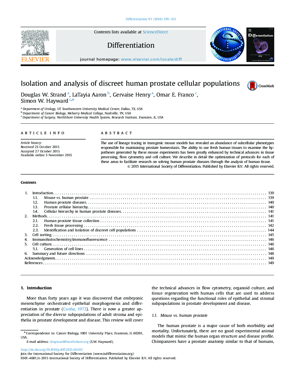 Isolation and analysis of discreet human prostate cellular populations