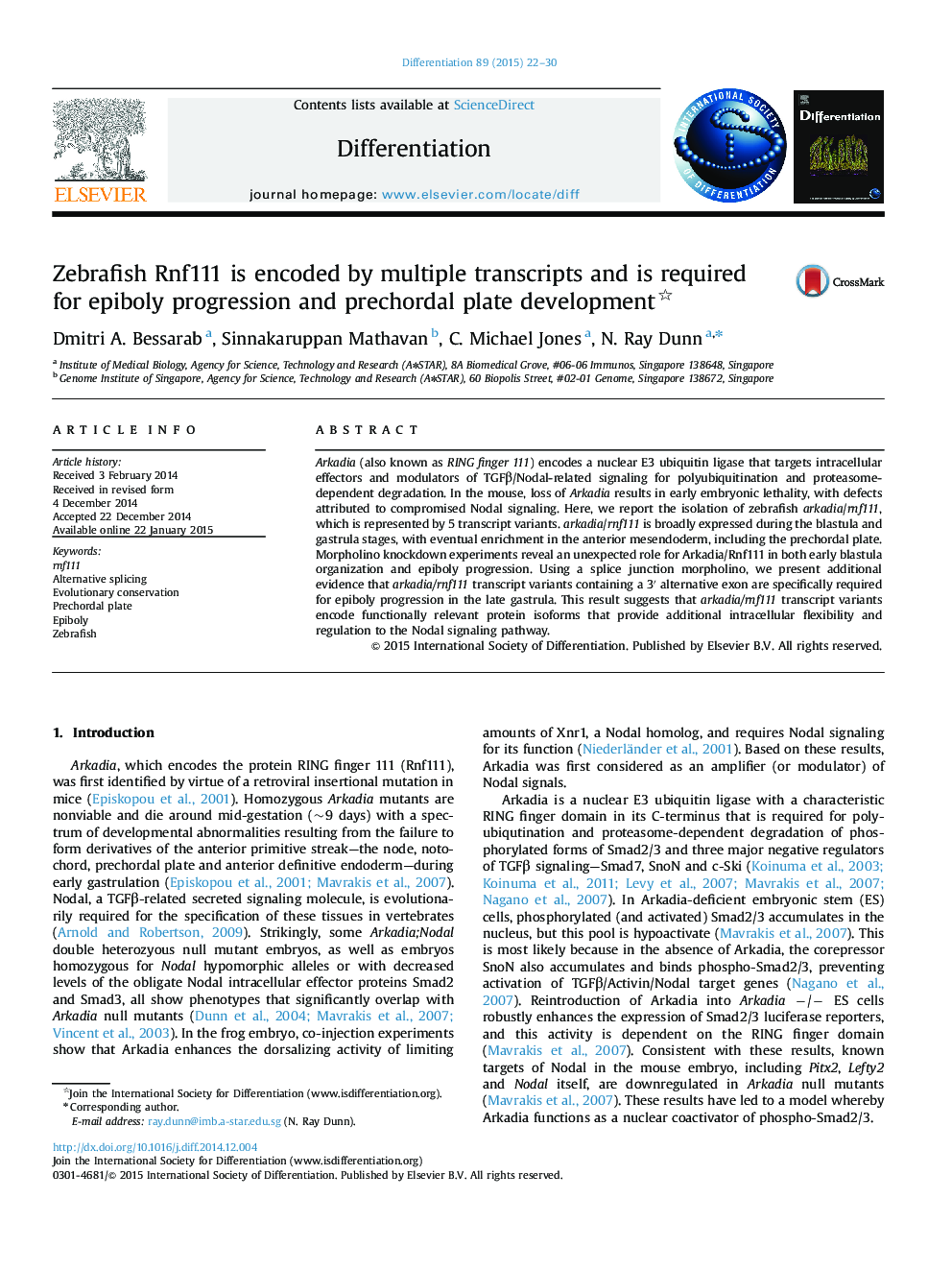 Zebrafish Rnf111 is encoded by multiple transcripts and is required for epiboly progression and prechordal plate development 