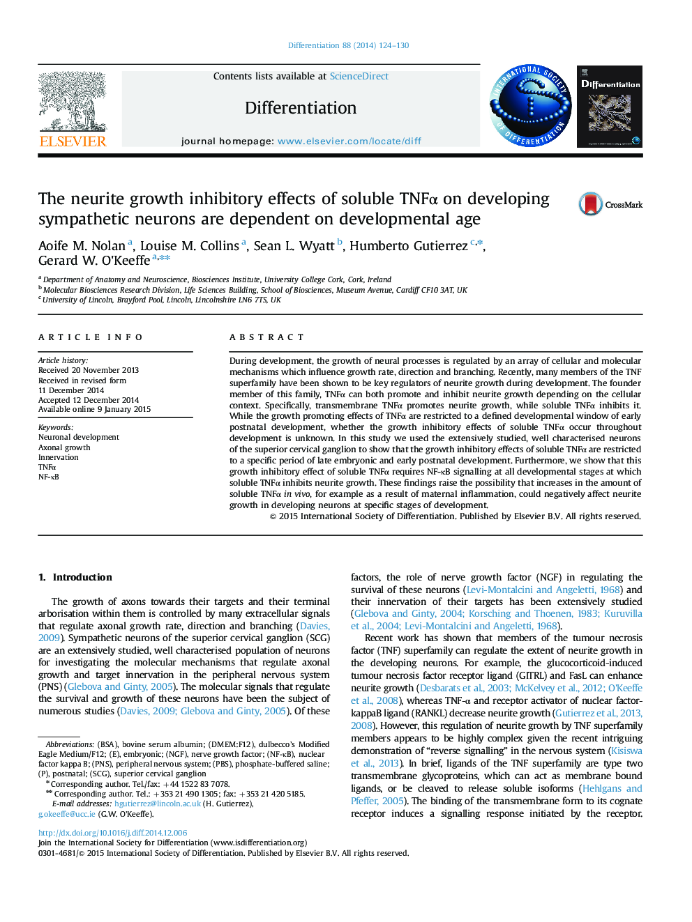 The neurite growth inhibitory effects of soluble TNFα on developing sympathetic neurons are dependent on developmental age