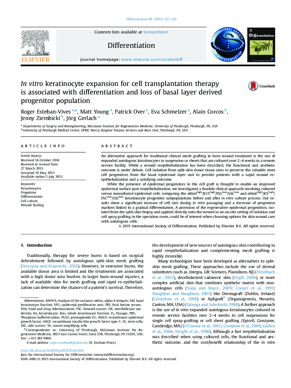 In vitro keratinocyte expansion for cell transplantation therapy is associated with differentiation and loss of basal layer derived progenitor population