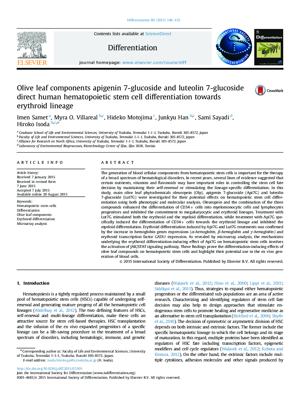 Olive leaf components apigenin 7-glucoside and luteolin 7-glucoside direct human hematopoietic stem cell differentiation towards erythroid lineage