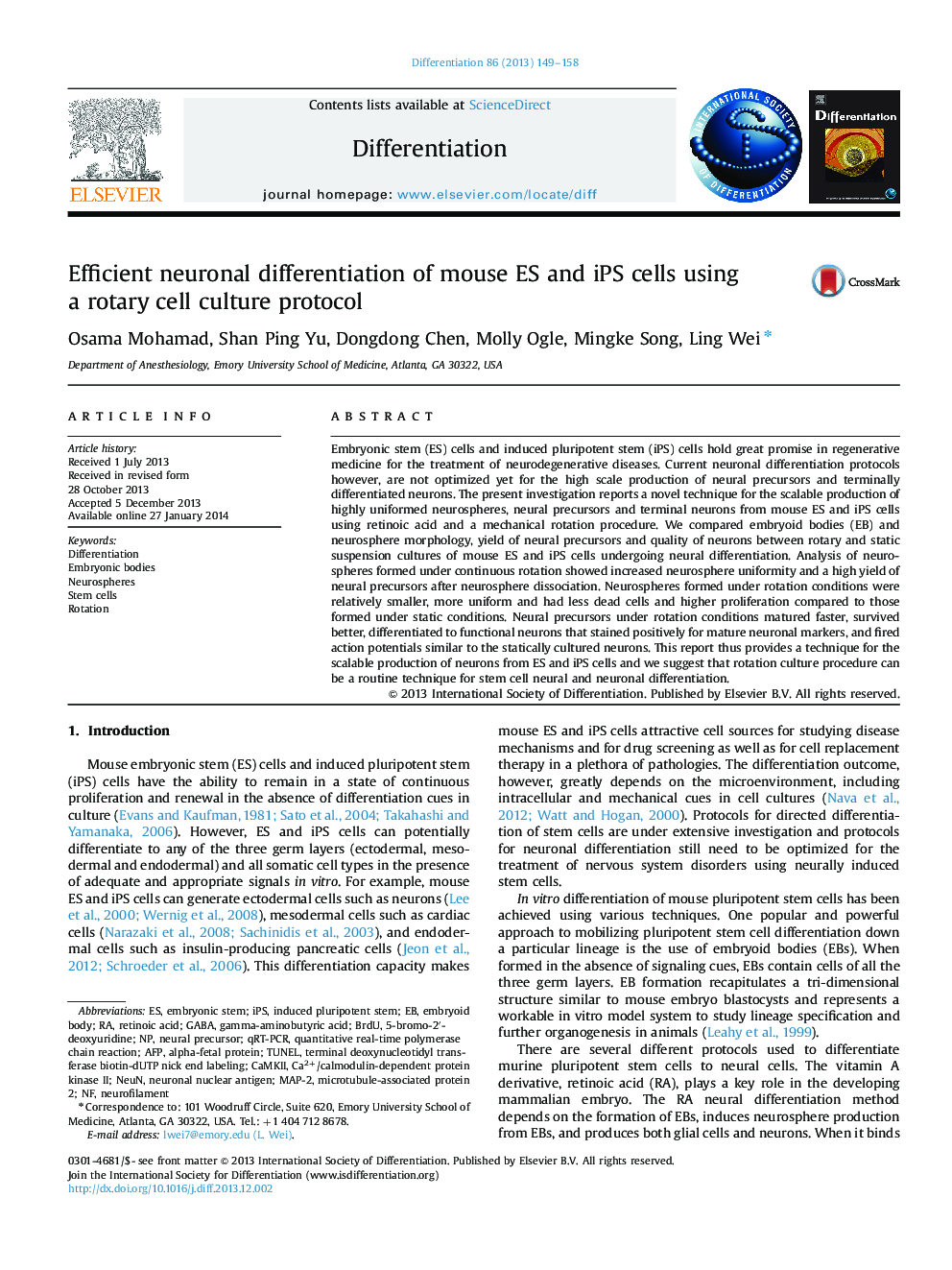 Efficient neuronal differentiation of mouse ES and iPS cells using a rotary cell culture protocol