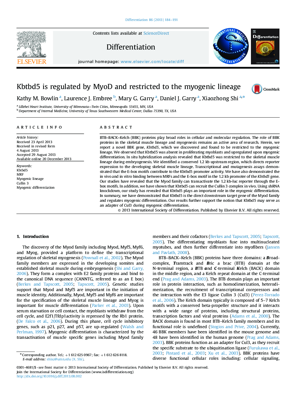 Kbtbd5 is regulated by MyoD and restricted to the myogenic lineage