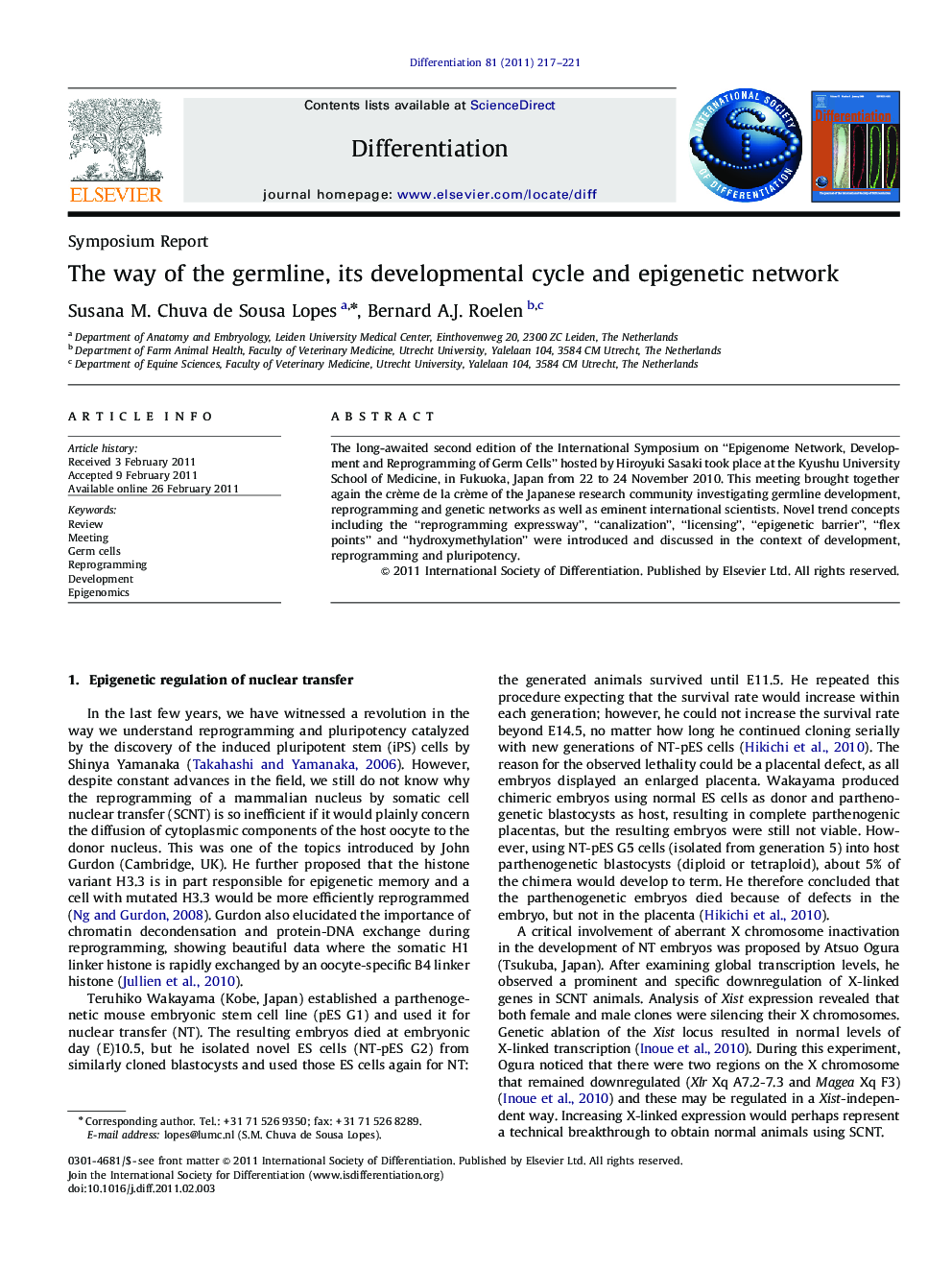 The way of the germline, its developmental cycle and epigenetic network