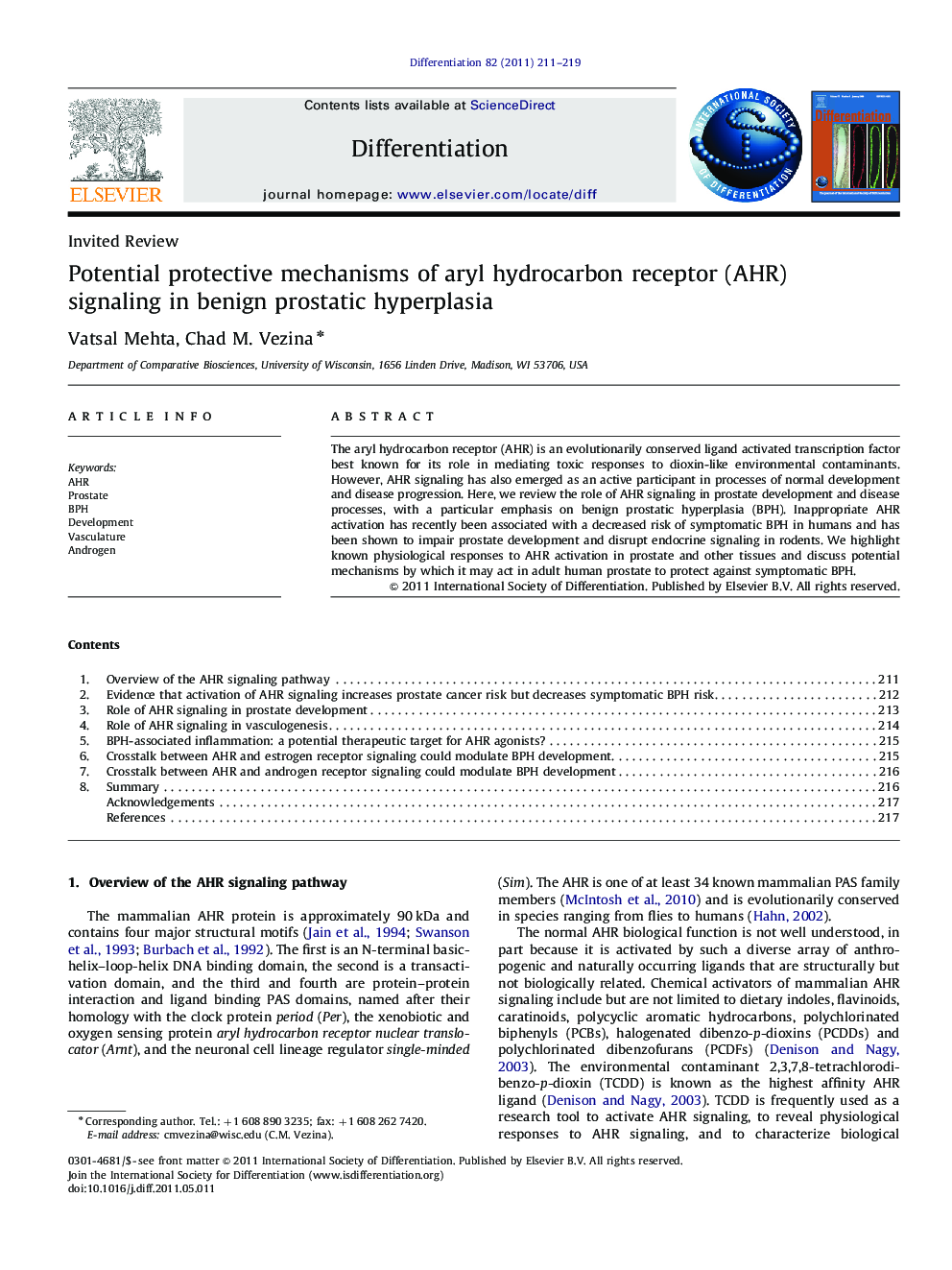 Potential protective mechanisms of aryl hydrocarbon receptor (AHR) signaling in benign prostatic hyperplasia