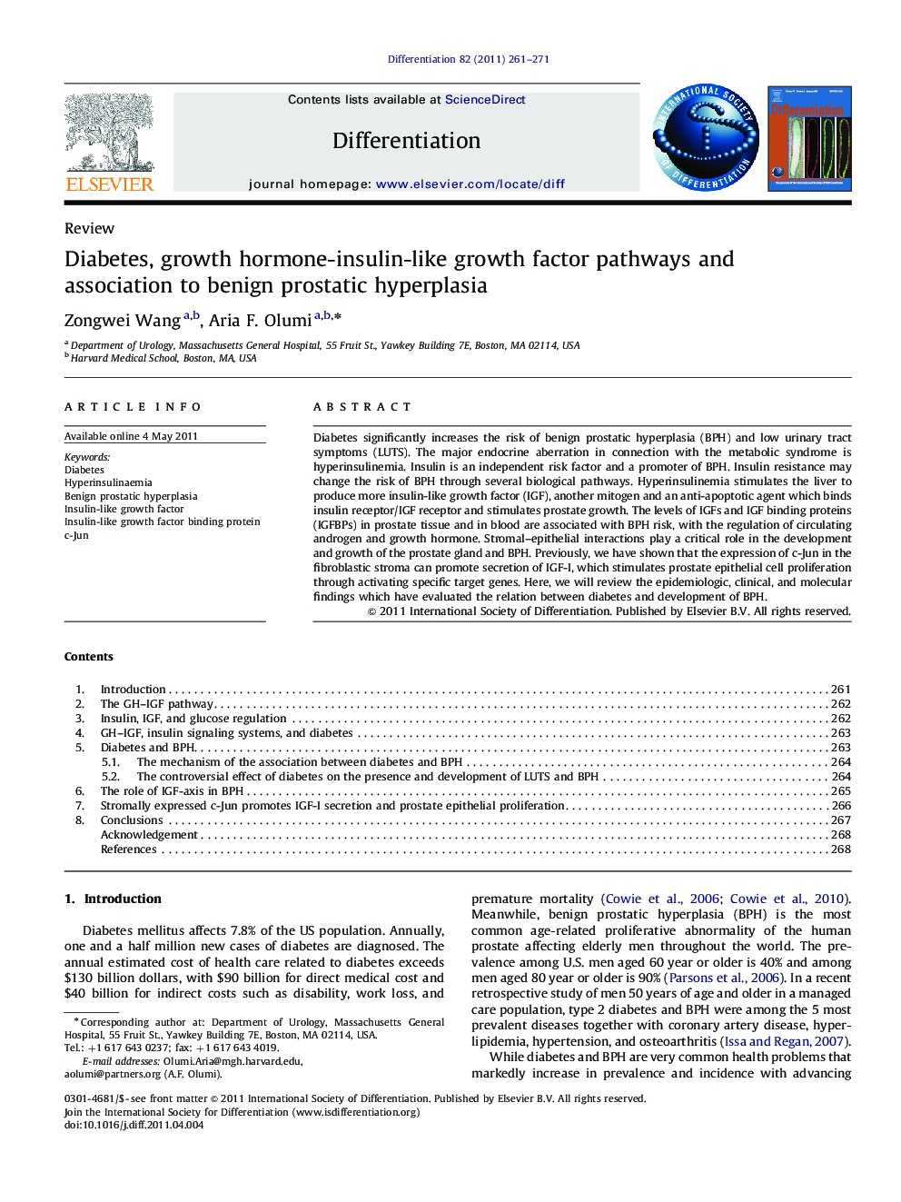 Diabetes, growth hormone-insulin-like growth factor pathways and association to benign prostatic hyperplasia