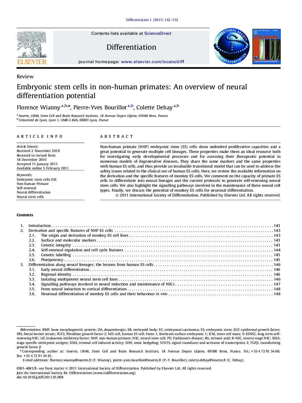 Embryonic stem cells in non-human primates: An overview of neural differentiation potential