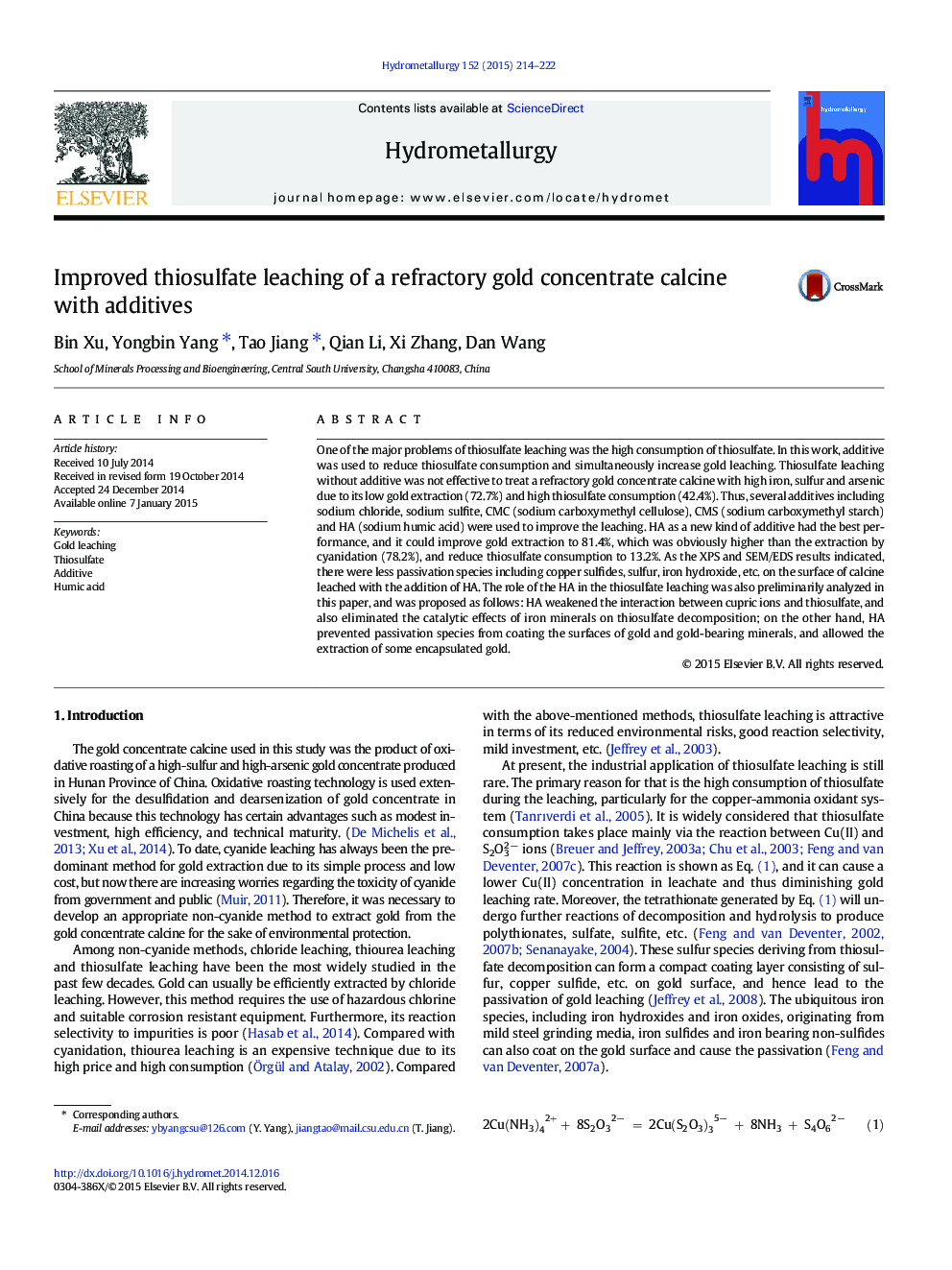 Improved thiosulfate leaching of a refractory gold concentrate calcine with additives