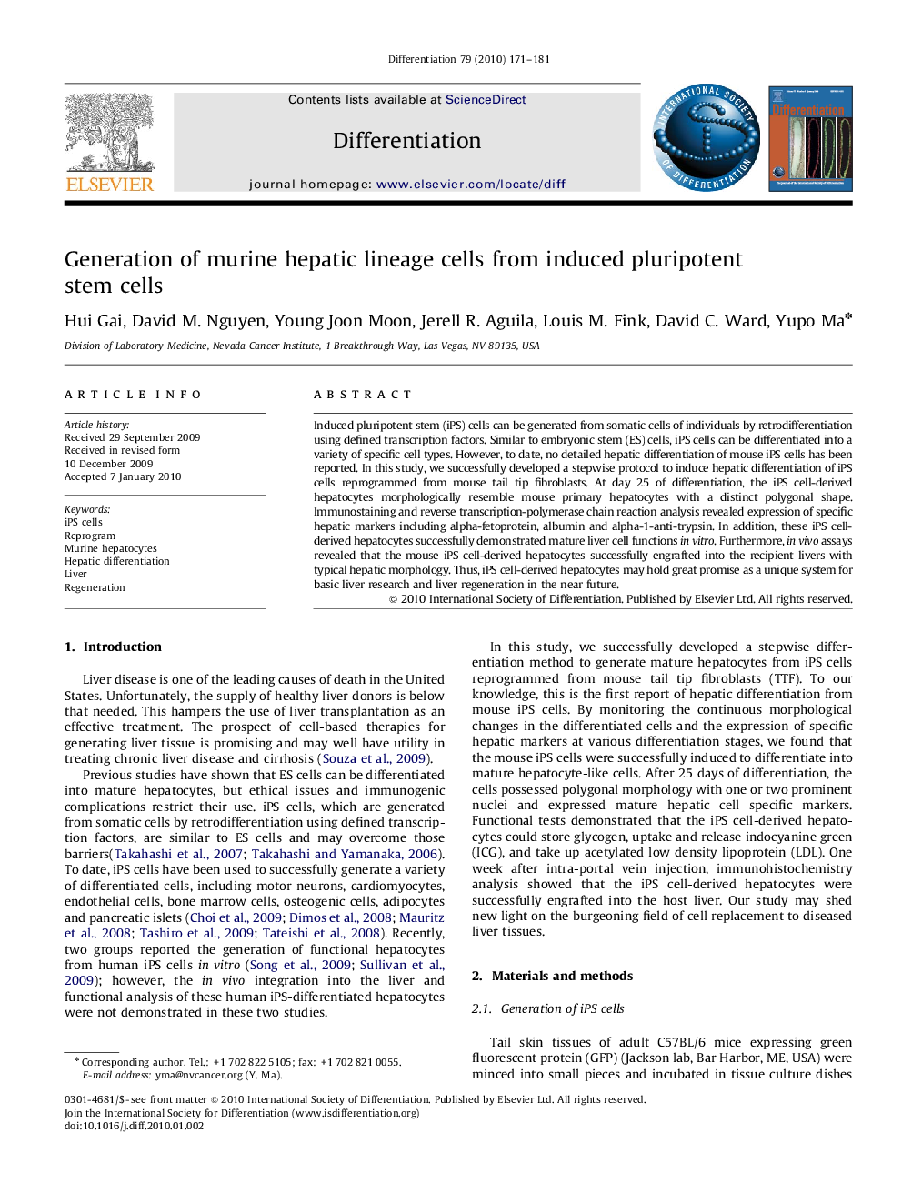 Generation of murine hepatic lineage cells from induced pluripotent stem cells