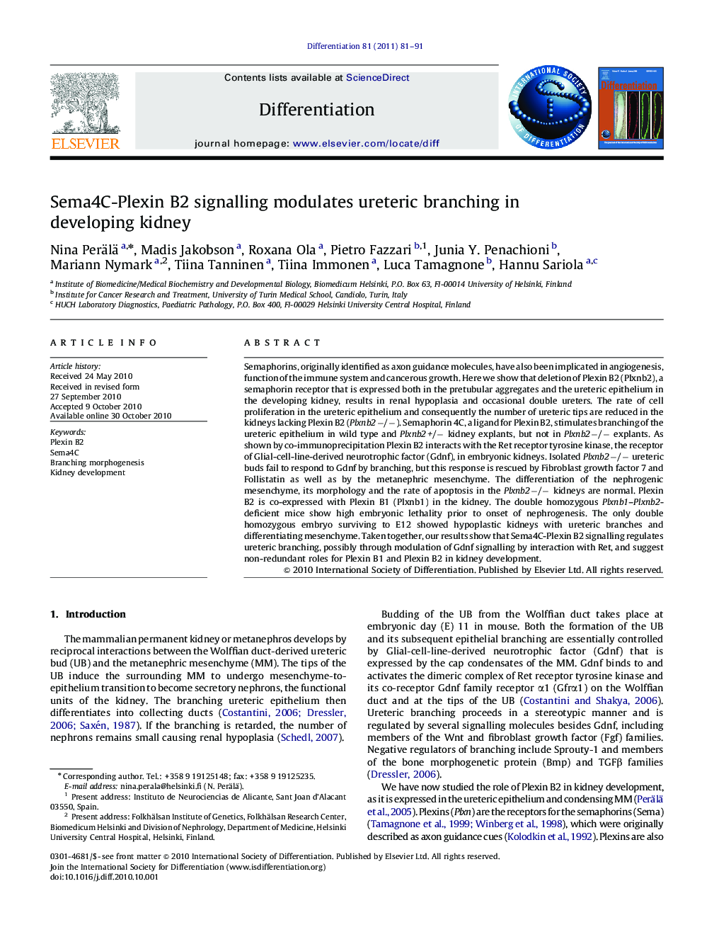 Sema4C-Plexin B2 signalling modulates ureteric branching in developing kidney