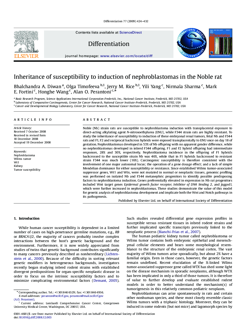 Inheritance of susceptibility to induction of nephroblastomas in the Noble rat