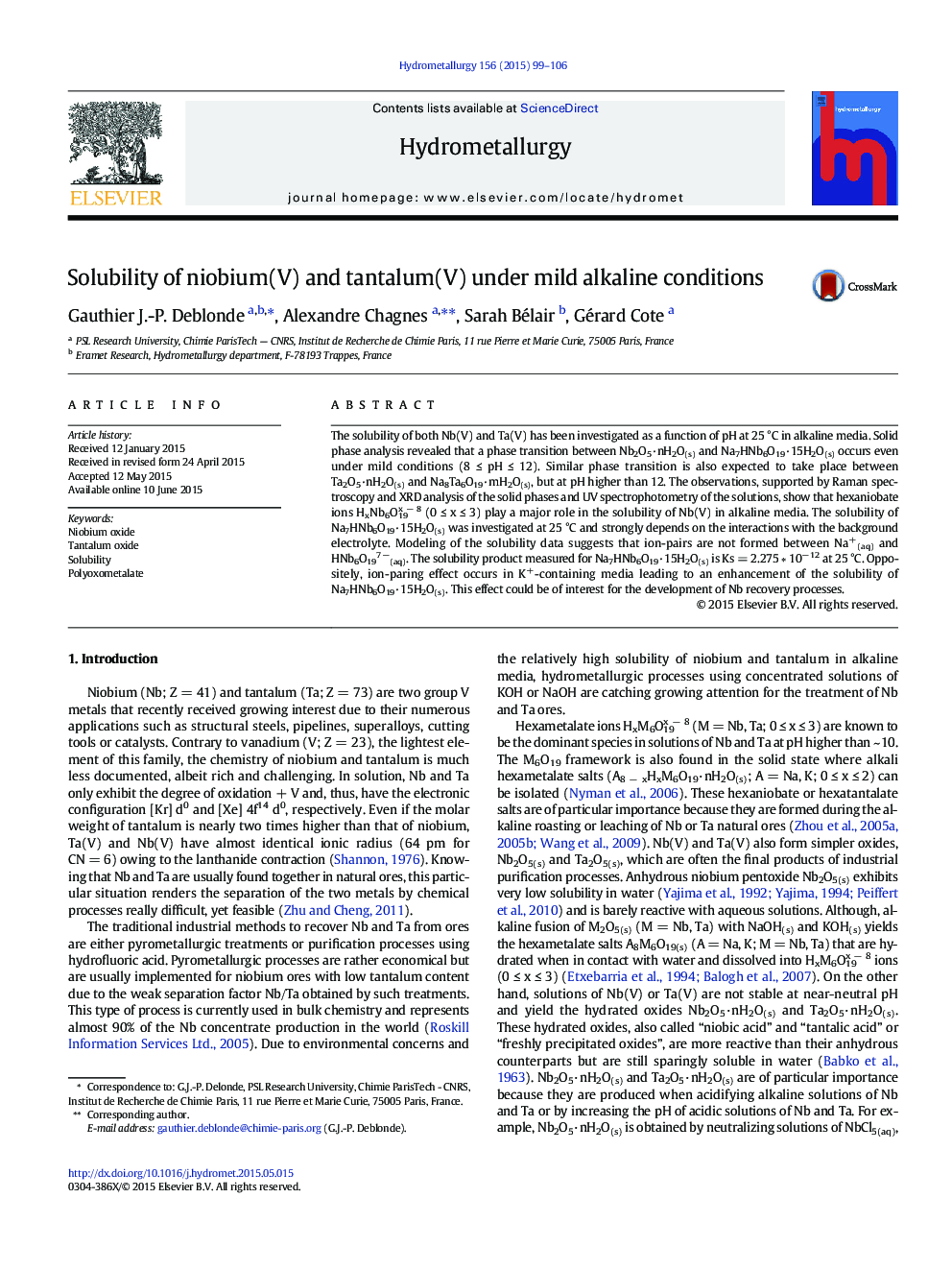 Solubility of niobium(V) and tantalum(V) under mild alkaline conditions