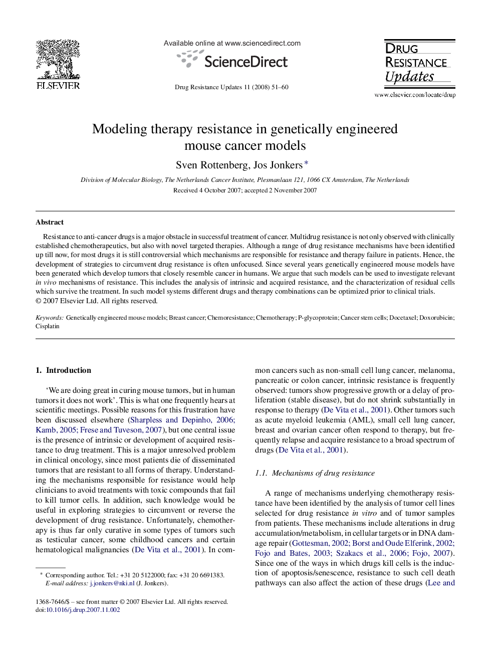 Modeling therapy resistance in genetically engineered mouse cancer models