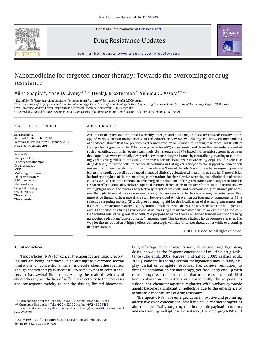 Nanomedicine for targeted cancer therapy: Towards the overcoming of drug resistance