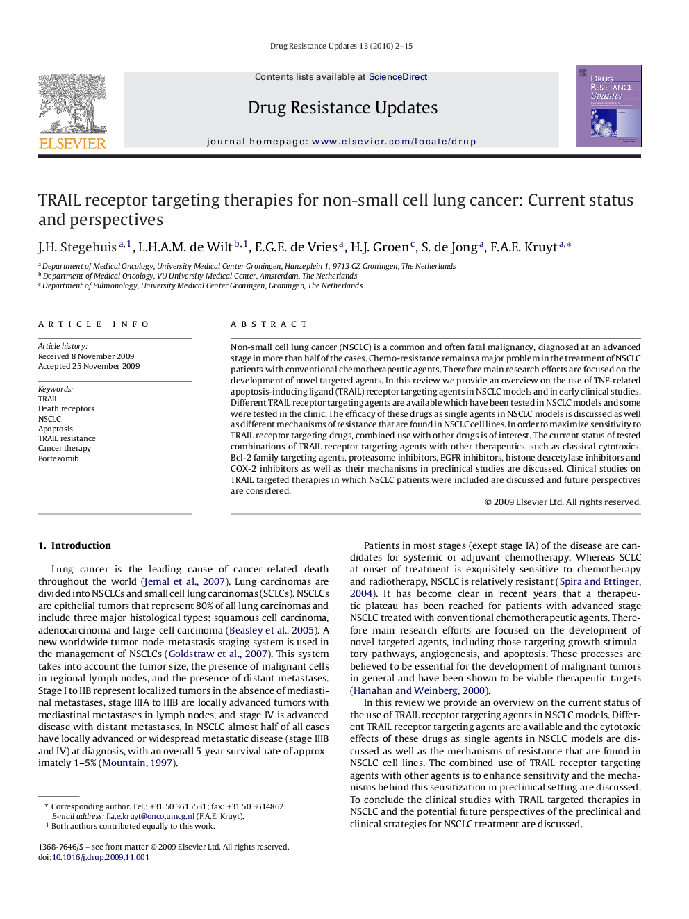 TRAIL receptor targeting therapies for non-small cell lung cancer: Current status and perspectives