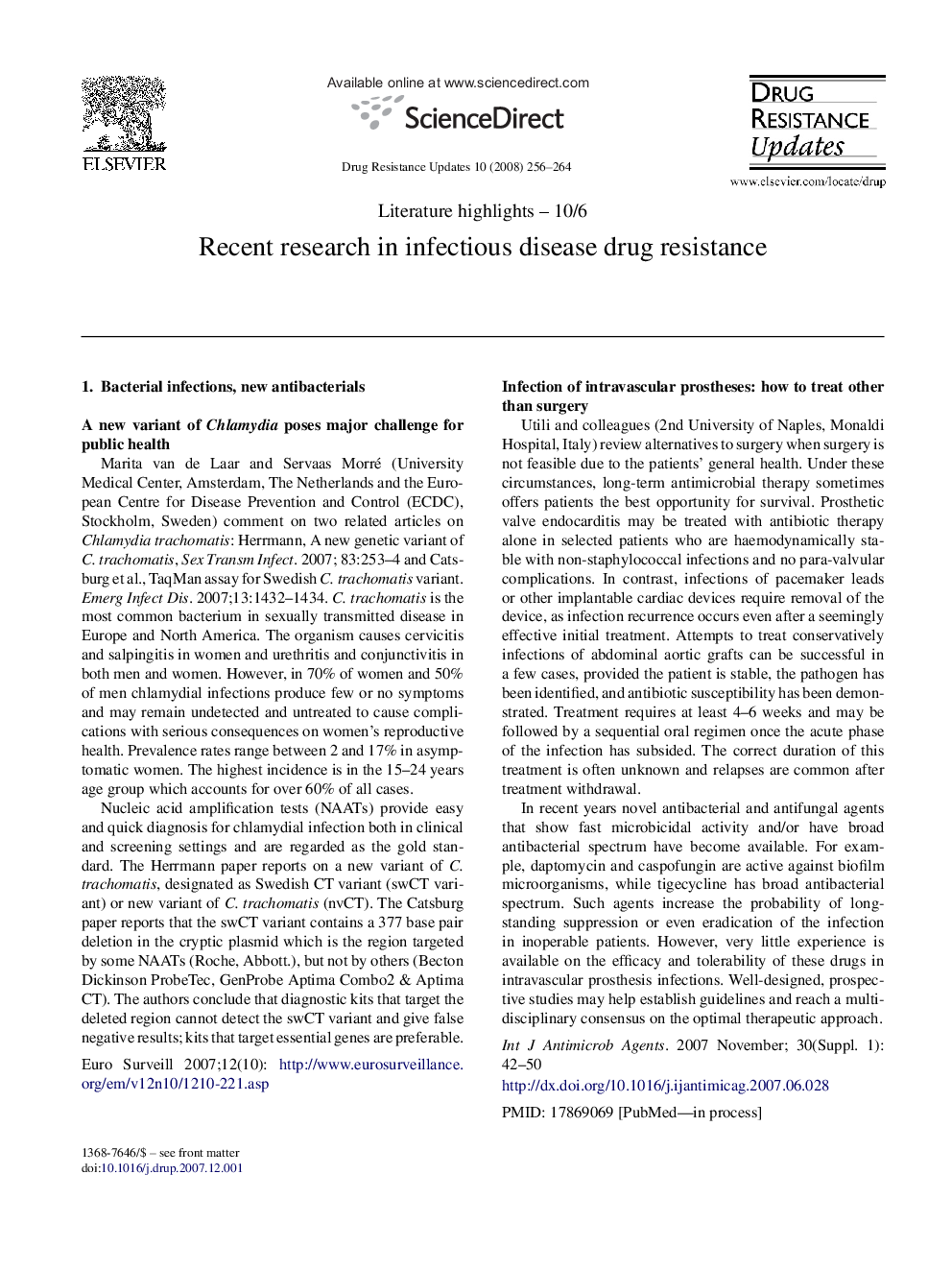 Literature Highlights - 10/6 Recent research in infectious disease drug resistance