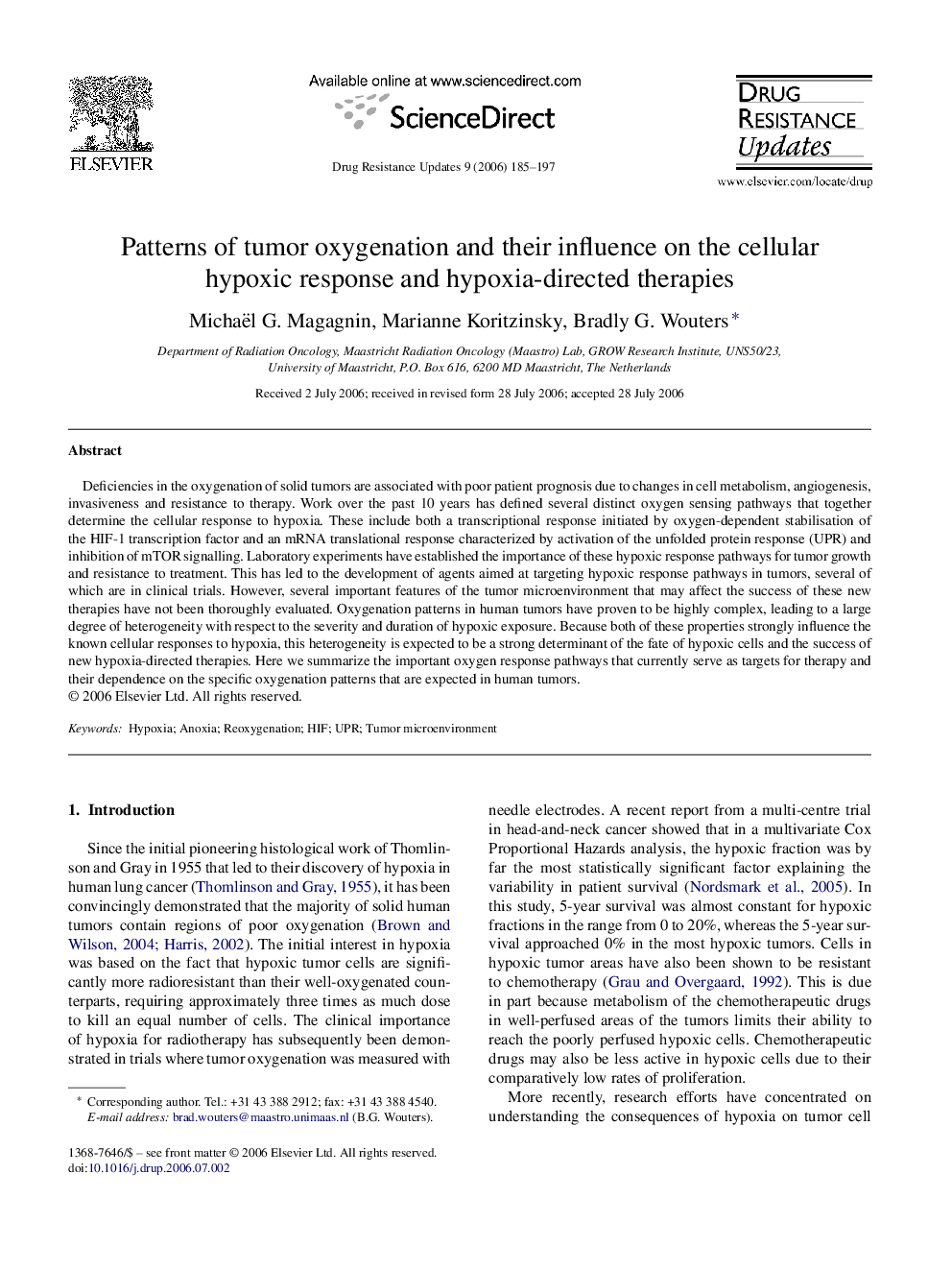 Patterns of tumor oxygenation and their influence on the cellular hypoxic response and hypoxia-directed therapies