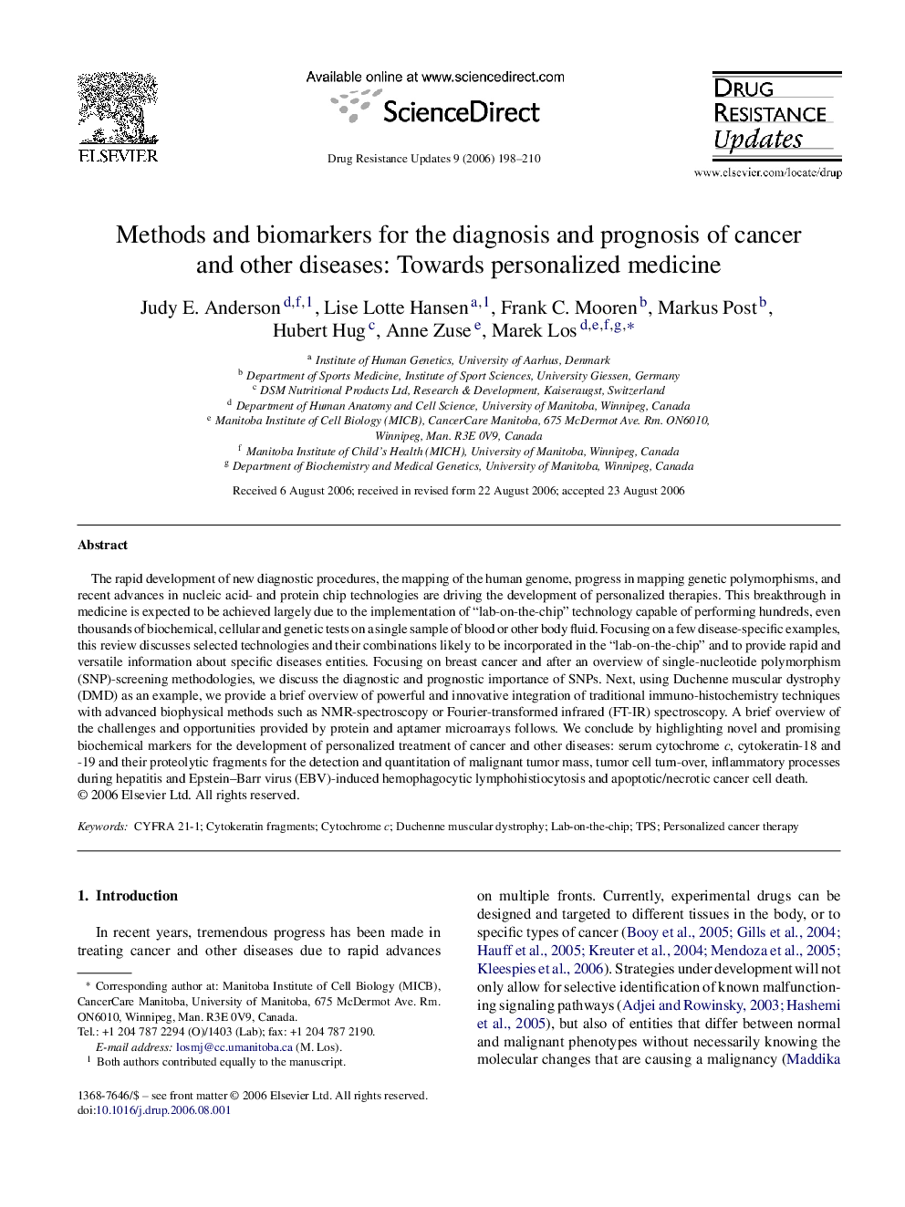 Methods and biomarkers for the diagnosis and prognosis of cancer and other diseases: Towards personalized medicine