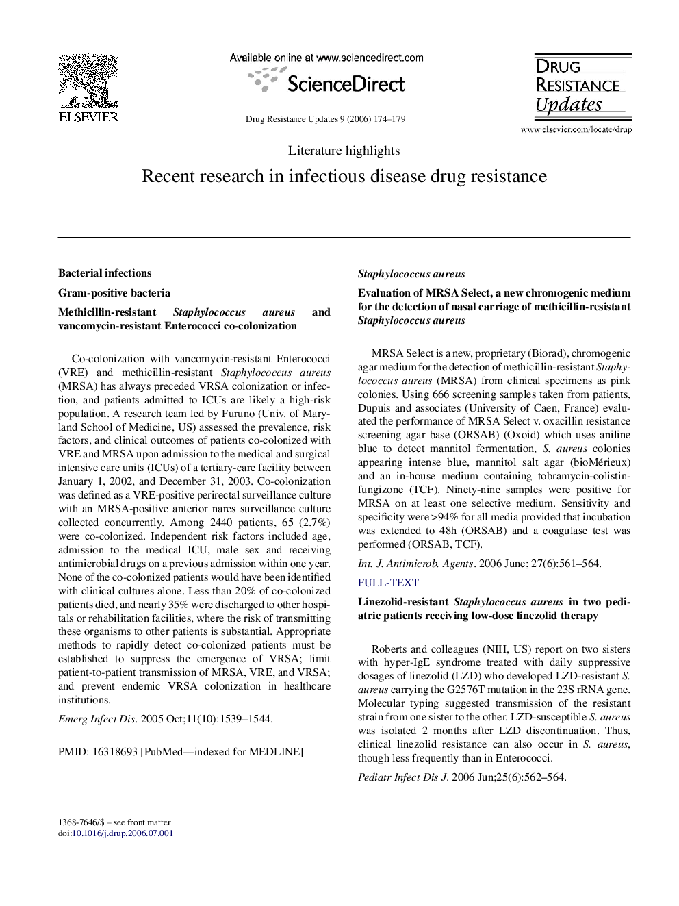 Literature Highlights: Recent research in infectious disease drug resistance