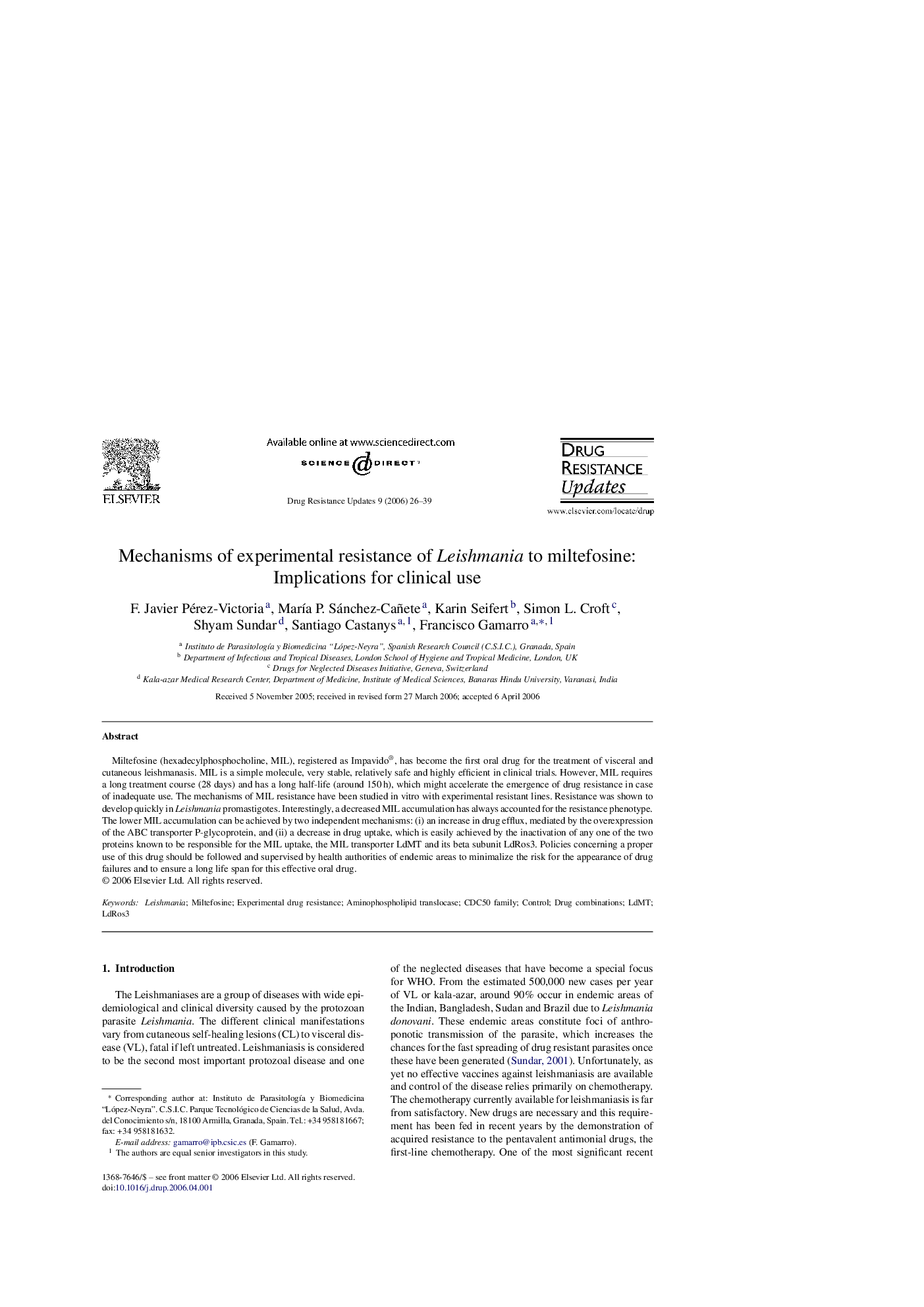 Mechanisms of experimental resistance of Leishmania to miltefosine: Implications for clinical use