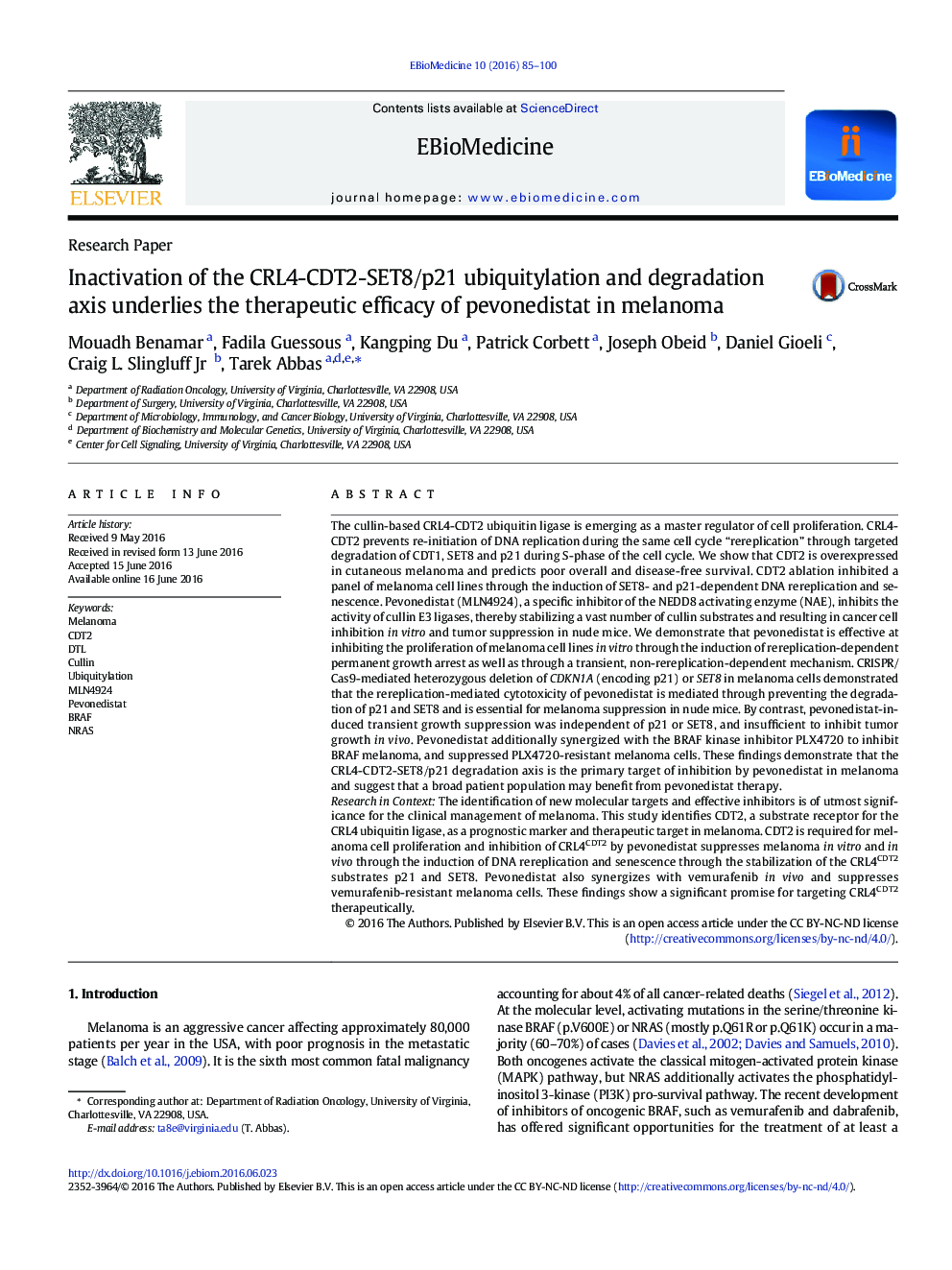 Inactivation of the CRL4-CDT2-SET8/p21 ubiquitylation and degradation axis underlies the therapeutic efficacy of pevonedistat in melanoma