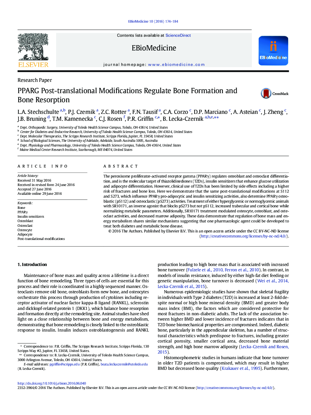 PPARG Post-translational Modifications Regulate Bone Formation and Bone Resorption