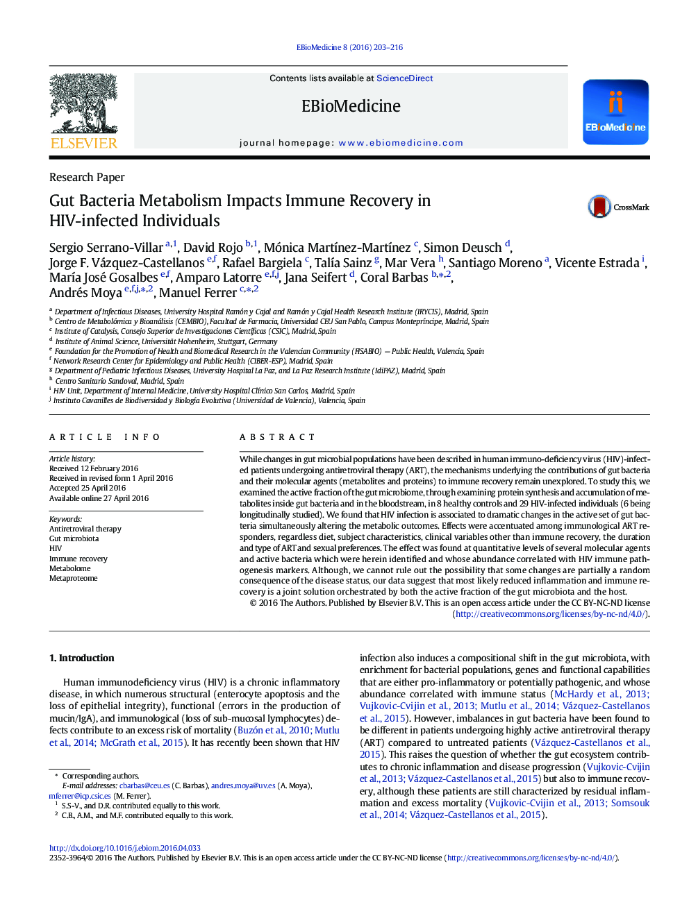 Gut Bacteria Metabolism Impacts Immune Recovery in HIV-infected Individuals