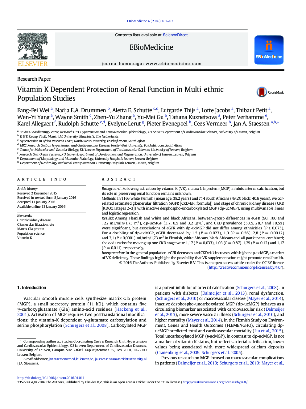 Vitamin K Dependent Protection of Renal Function in Multi-ethnic Population Studies