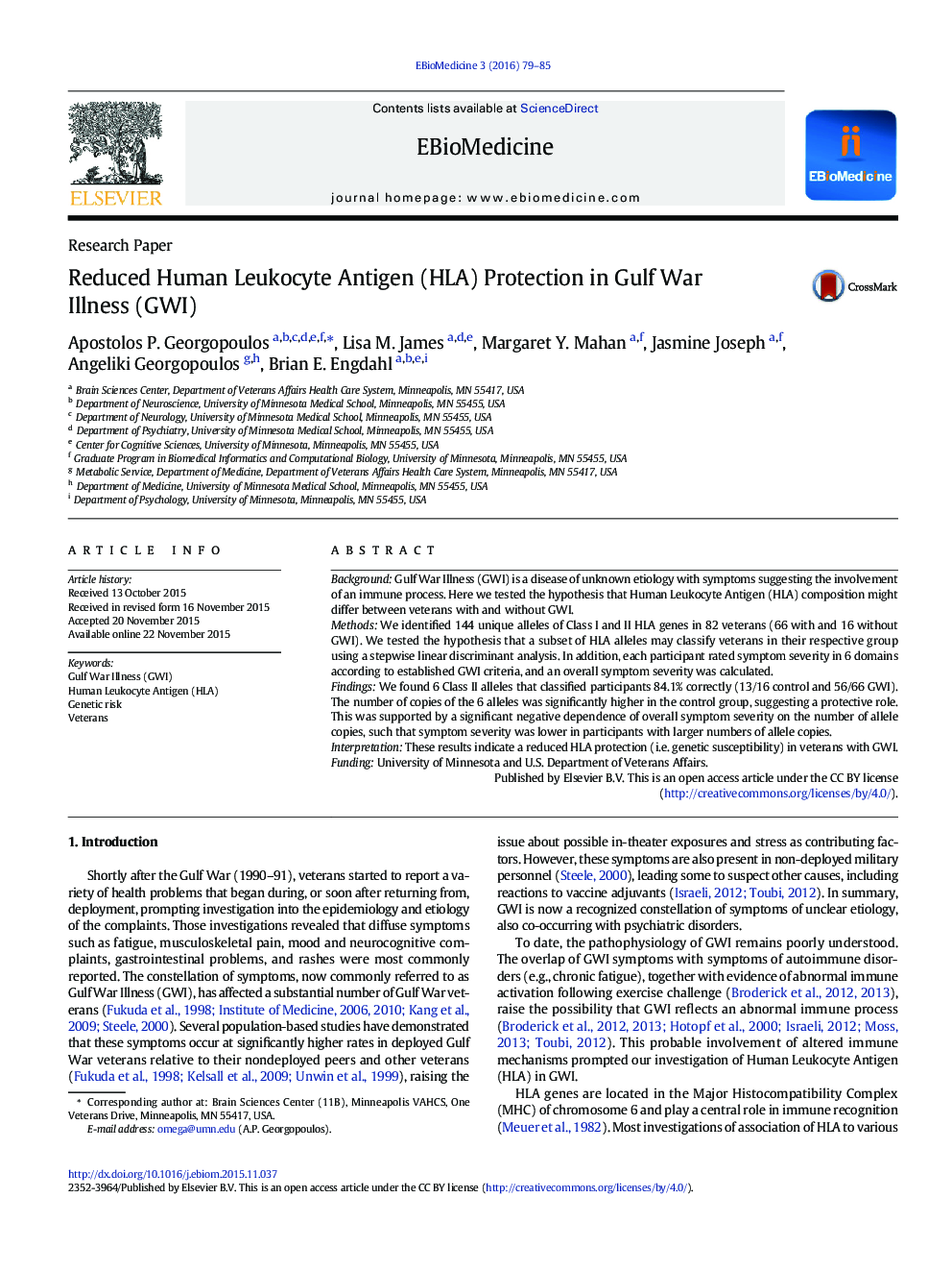 Reduced Human Leukocyte Antigen (HLA) Protection in Gulf War Illness (GWI)