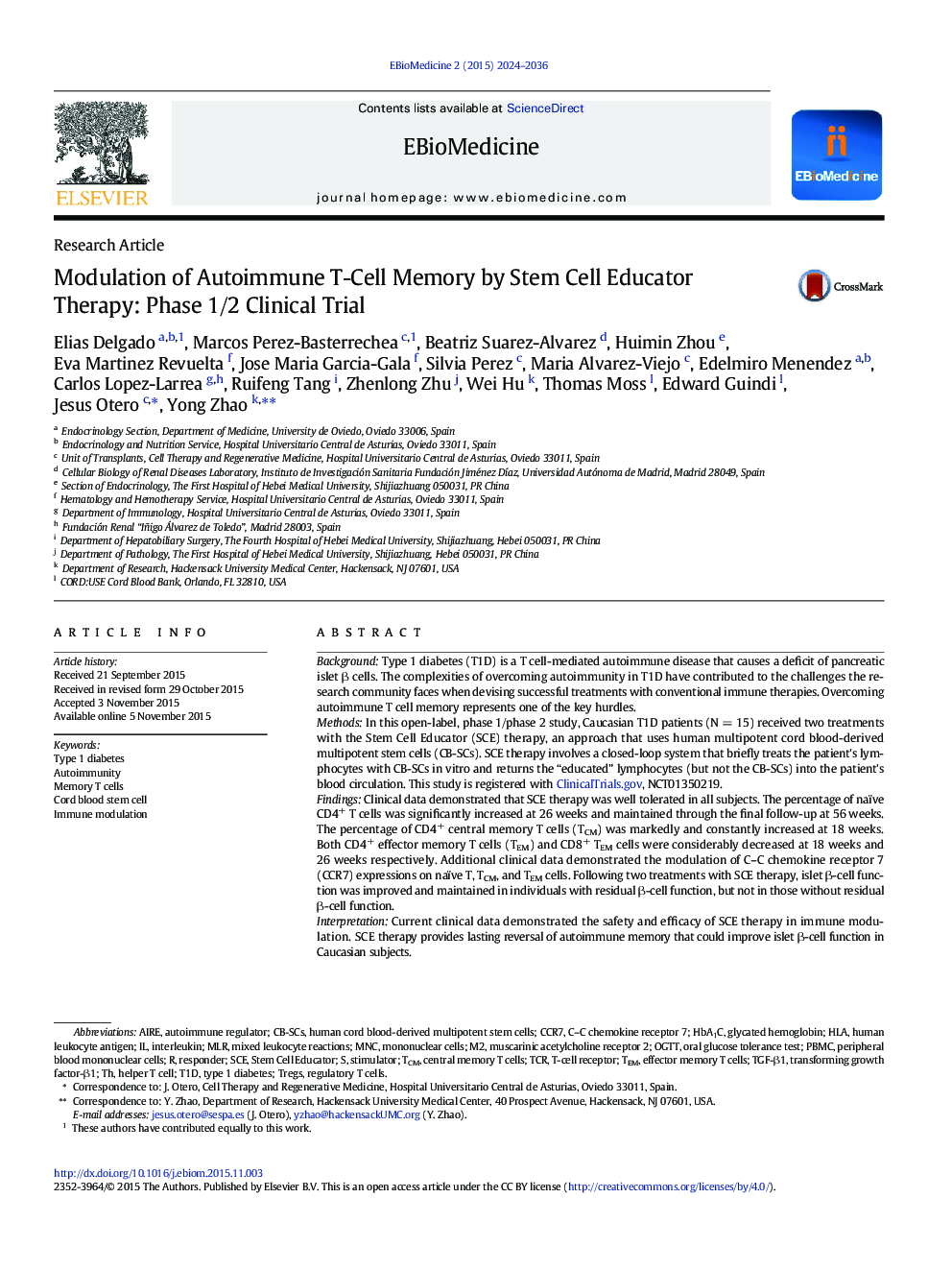 Modulation of Autoimmune T-Cell Memory by Stem Cell Educator Therapy: Phase 1/2 Clinical Trial