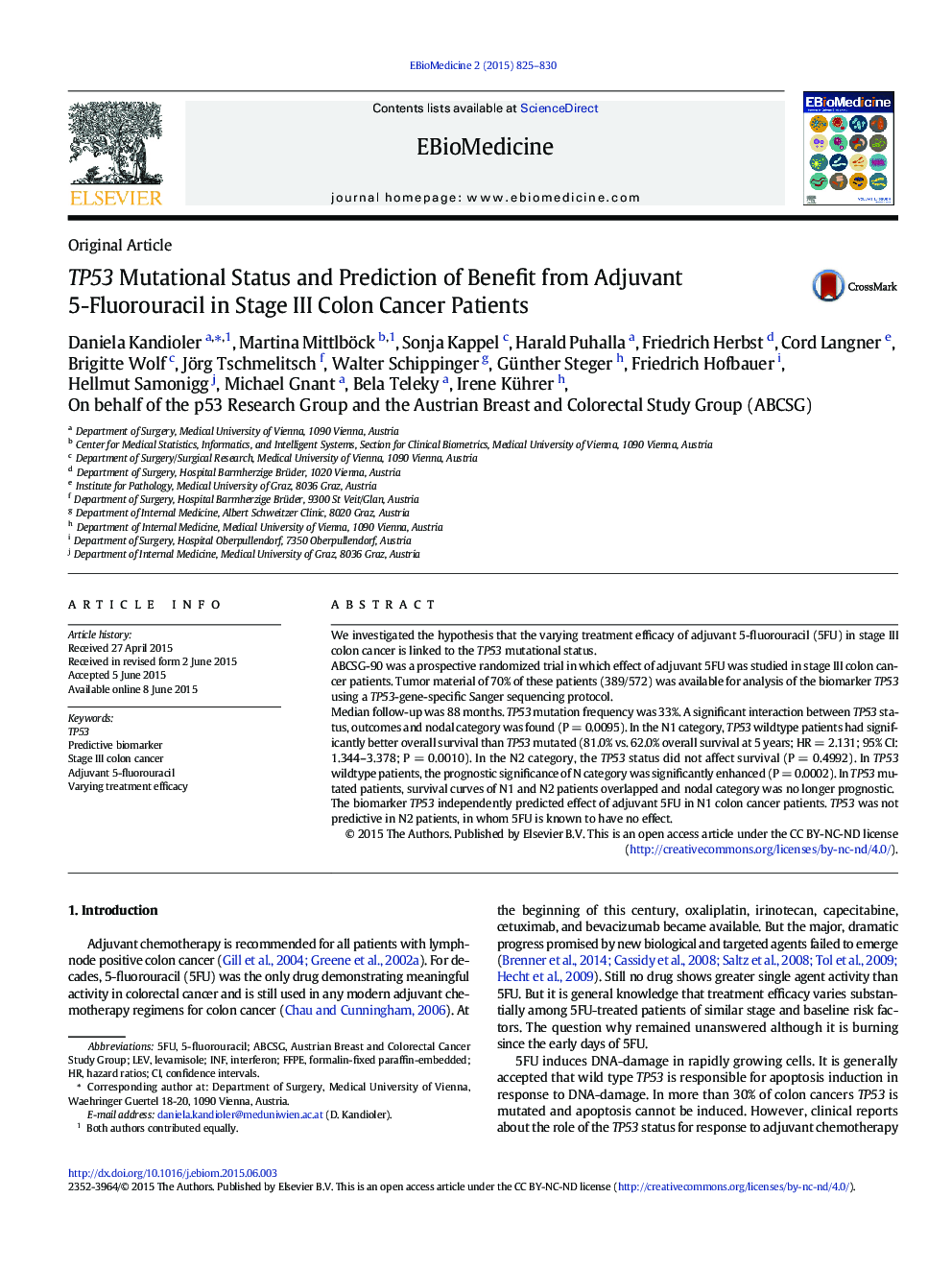 TP53 Mutational Status and Prediction of Benefit from Adjuvant 5-Fluorouracil in Stage III Colon Cancer Patients