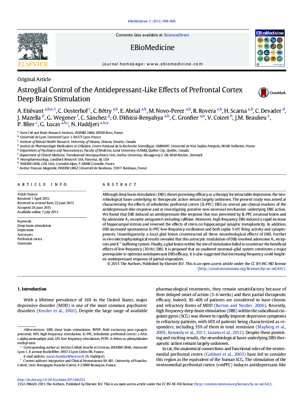 Astroglial Control of the Antidepressant-Like Effects of Prefrontal Cortex Deep Brain Stimulation