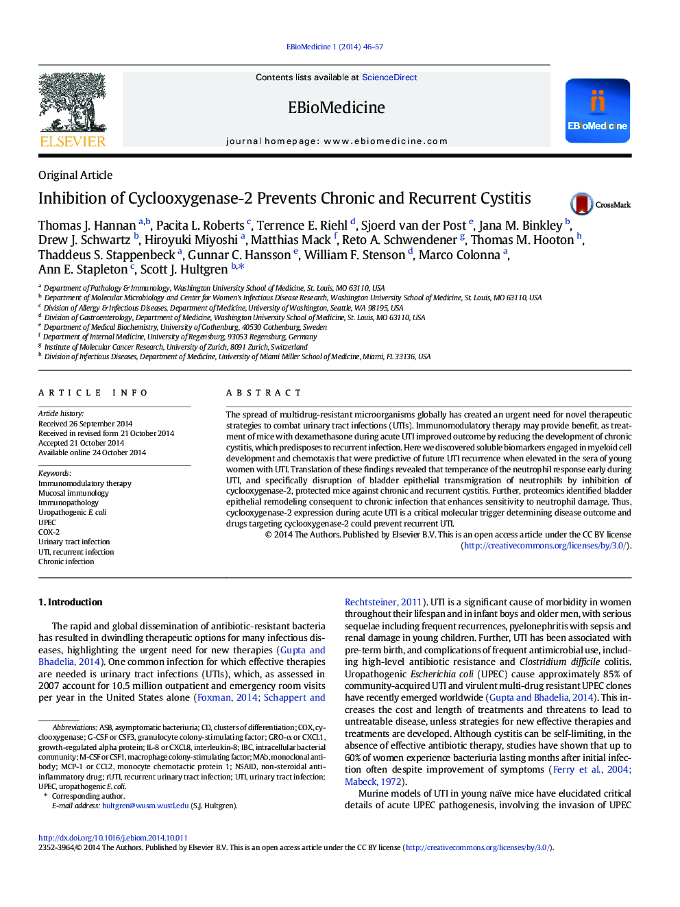 Inhibition of Cyclooxygenase-2 Prevents Chronic and Recurrent Cystitis